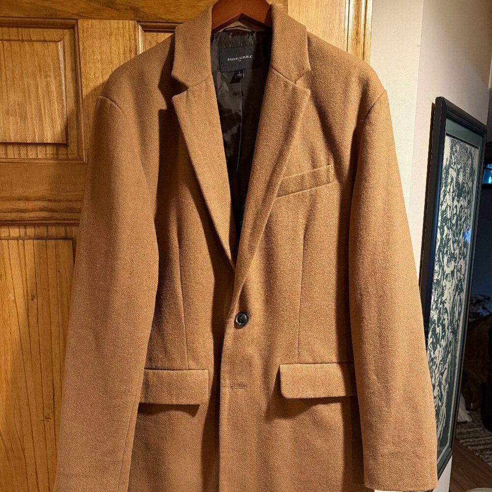Banana Republic Mens Camel Tan Wool Overcoat Large Winter Coat Topcoat
